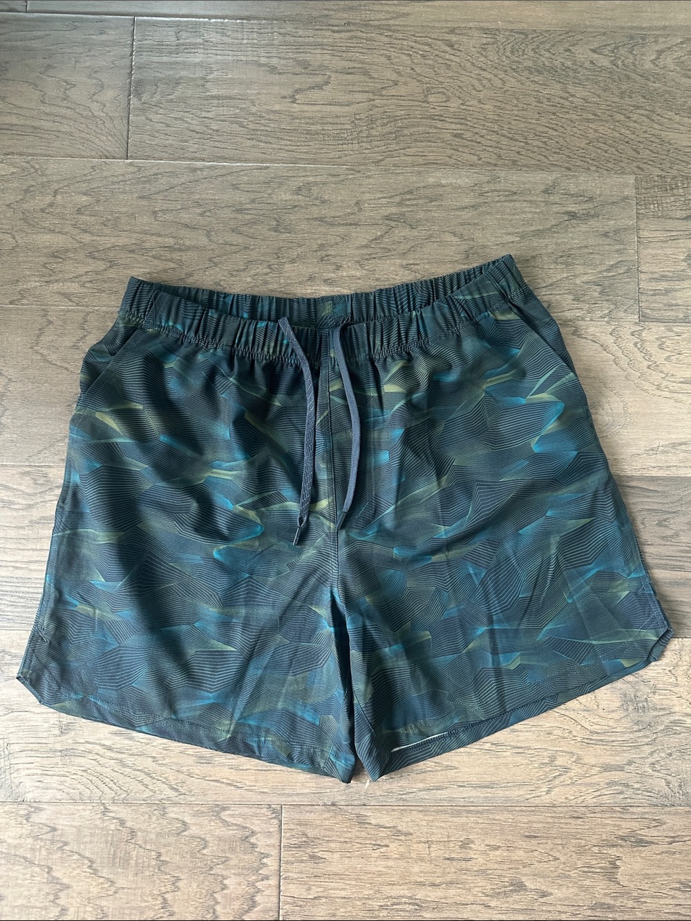 Hylete-Men's Dark Teal Patterned Athletic Shorts-XL